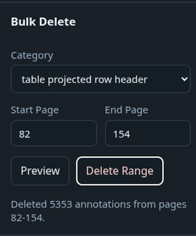 Annotation repair tool showing 5353 annotations deleted