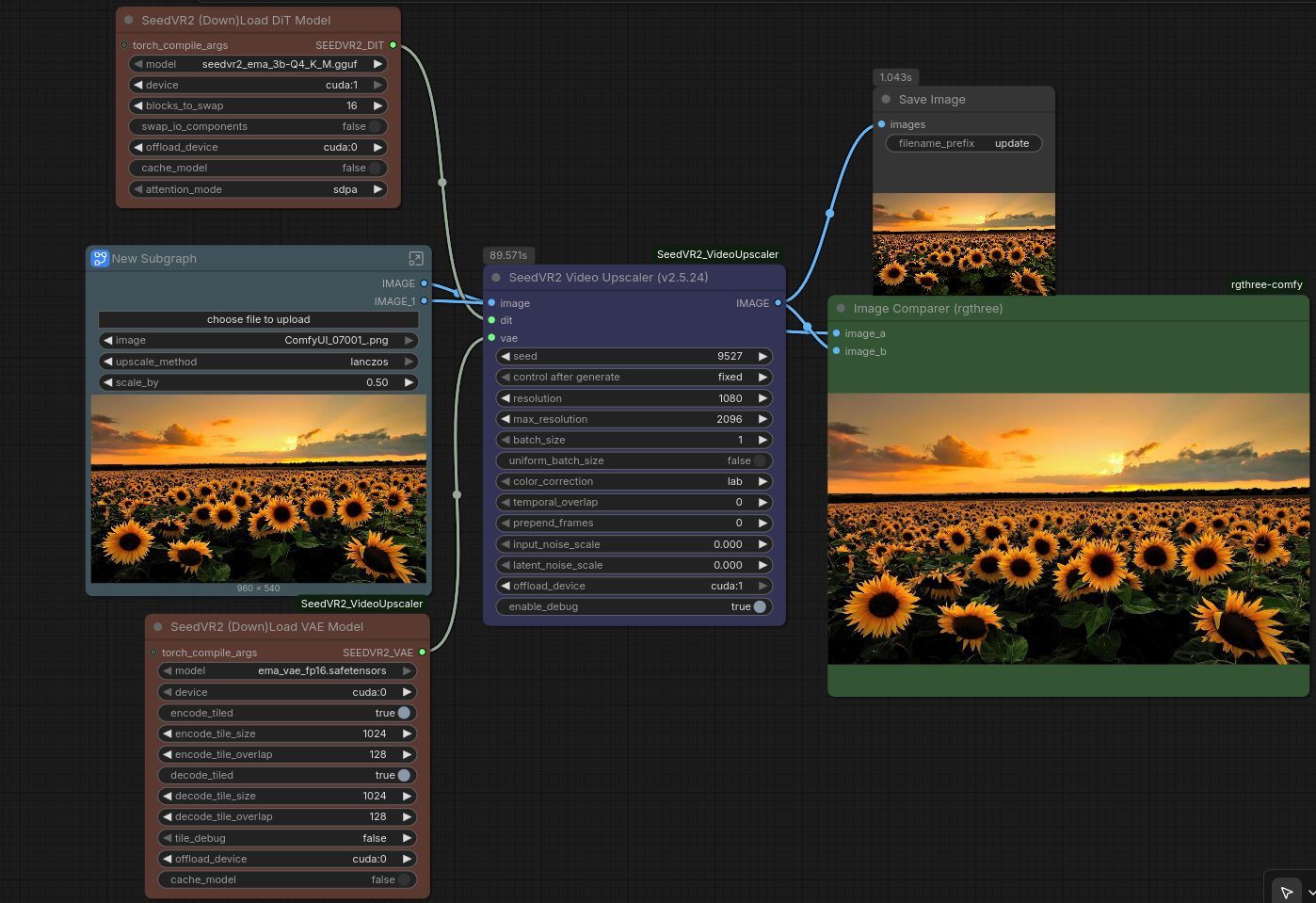 SeedVR2 upscaling branch of the ComfyUI graph