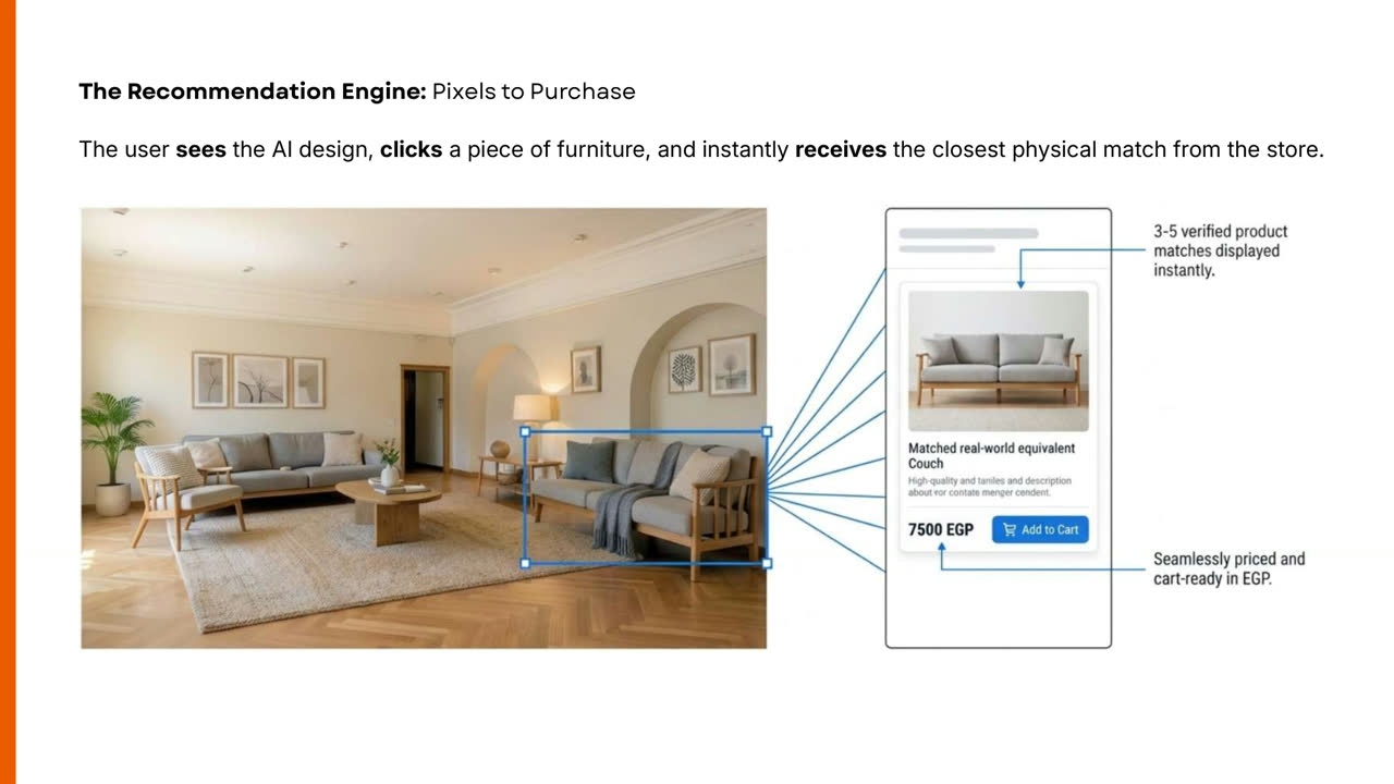 Catalog recommendation result after selecting furniture in an interior design