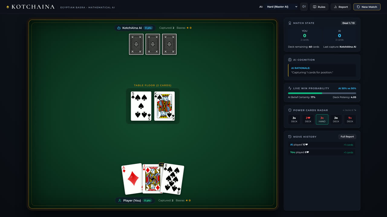 KotchAIna game table with live AI telemetry