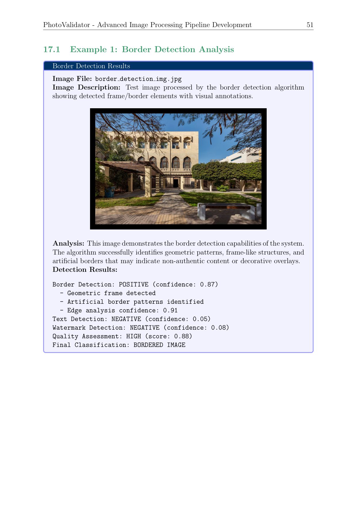 Worked border-detection example with confidence scores and final classification.